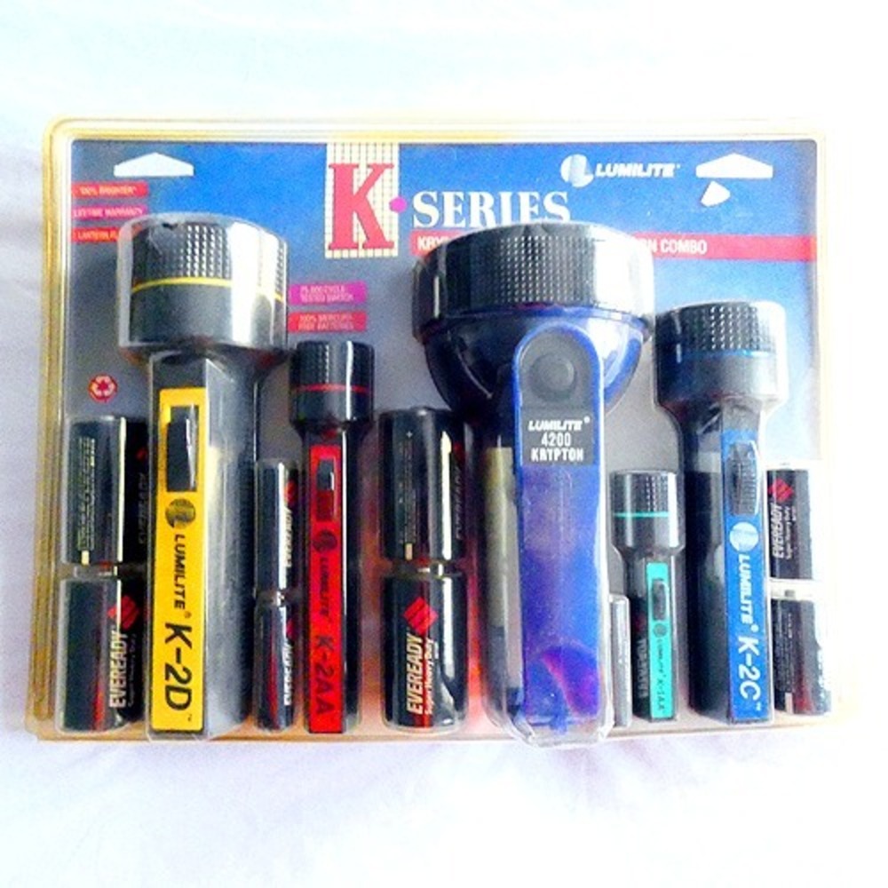 Vintage NEW Lumilite K-Series 5 Flashlight Pack K-2D K-2AA 4200 Krypton K-1AA K-